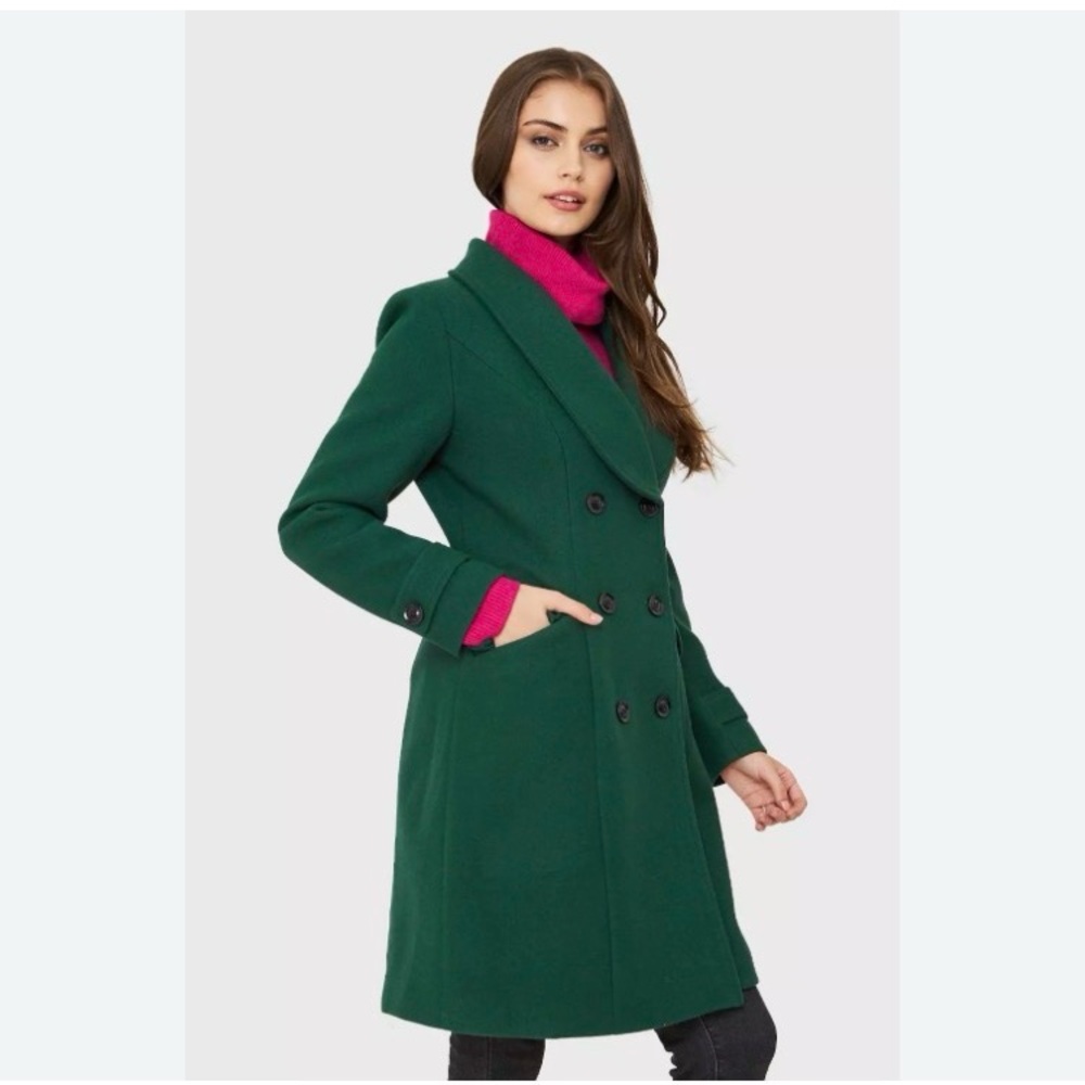 Like New! JBNY Handmade Wool Coat -Elegant Green Double-Breasted Women's Coat - Picture 3 of 8